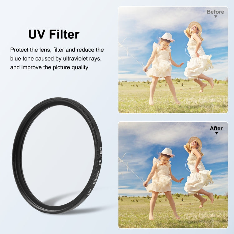 Filtro de lente UV PULUZ de 52 mm para GoPro HERO12 negro /11 negro /10 negro /9 negro, con anillo adaptador, UV Filter