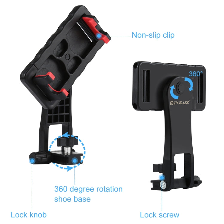 PULUZ Soporte de abrazadera ABS para teléfono con disparo horizontal y vertical giratorio de 360 grados para iPhone, Galaxy, Huawei, Xiaomi, Sony, HTC, Google y otros teléfonos inteligentes, Plastic Clamp