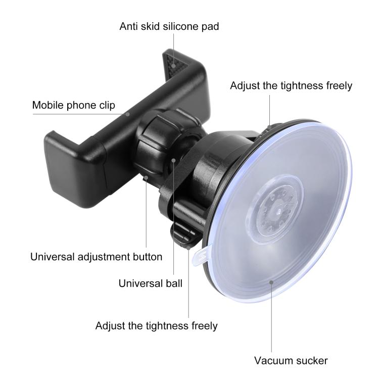 Soporte de abrazadera con ventosa giratoria PULUZ de 360 grados para iPhone, Galaxy, Huawei, Xiaomi, Sony, HTC, Google y otros teléfonos inteligentes, Phone Suction Cup Mount