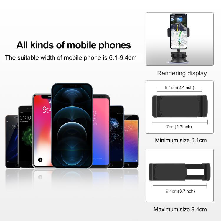 Soporte de abrazadera con ventosa giratoria PULUZ de 360 grados para iPhone, Galaxy, Huawei, Xiaomi, Sony, HTC, Google y otros teléfonos inteligentes, Phone Suction Cup Mount