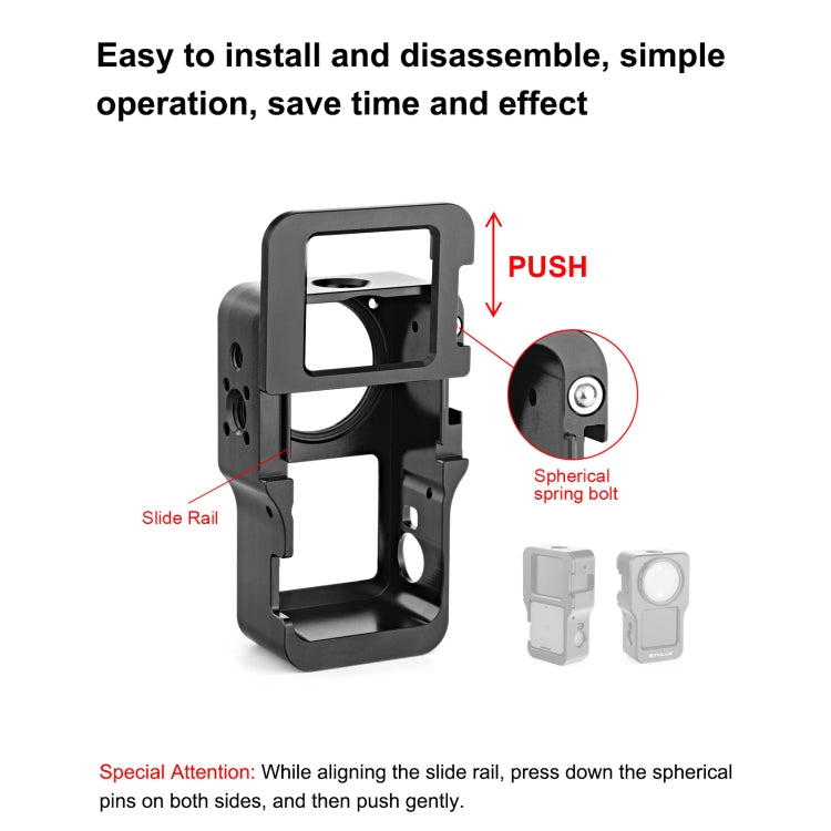 Jaula de aleación de aluminio CNC PULUZ para DJI Action 2, Aluminum Cage (Black), Aluminum Cage (Titanium Color)