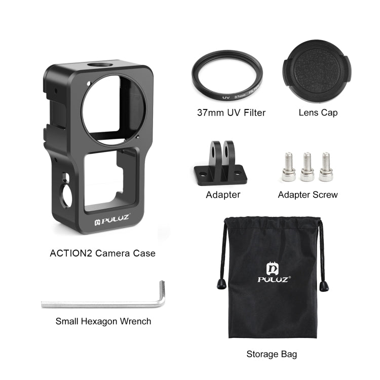 Jaula de aleación de aluminio CNC PULUZ para DJI Action 2, Aluminum Cage (Black), Aluminum Cage (Titanium Color)