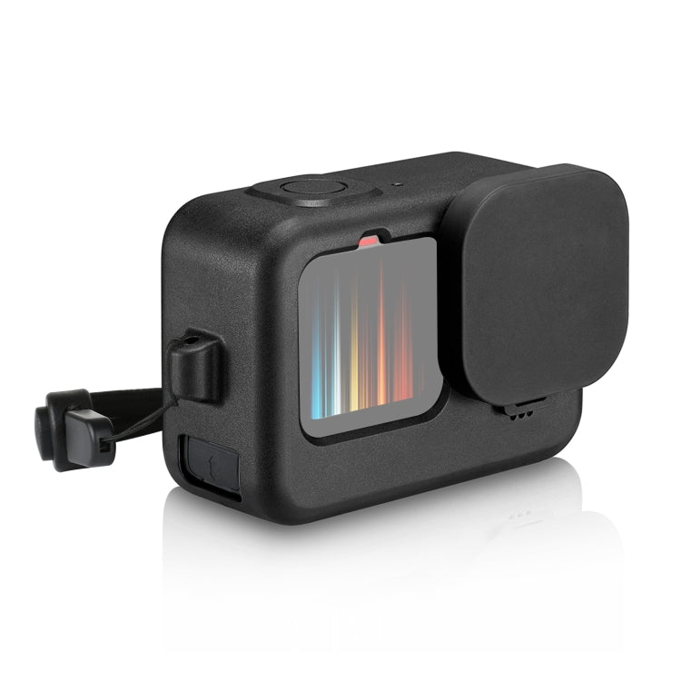 PULUZ para GoPro HERO12 Negro /11 Negro /10 Negro /9 Negro Funda protectora de silicona + Cubierta de interfaz lateral POM con correa para muñeca y cubierta de lente, For GoPro HERO12 Black Silicone Case + Side Cover