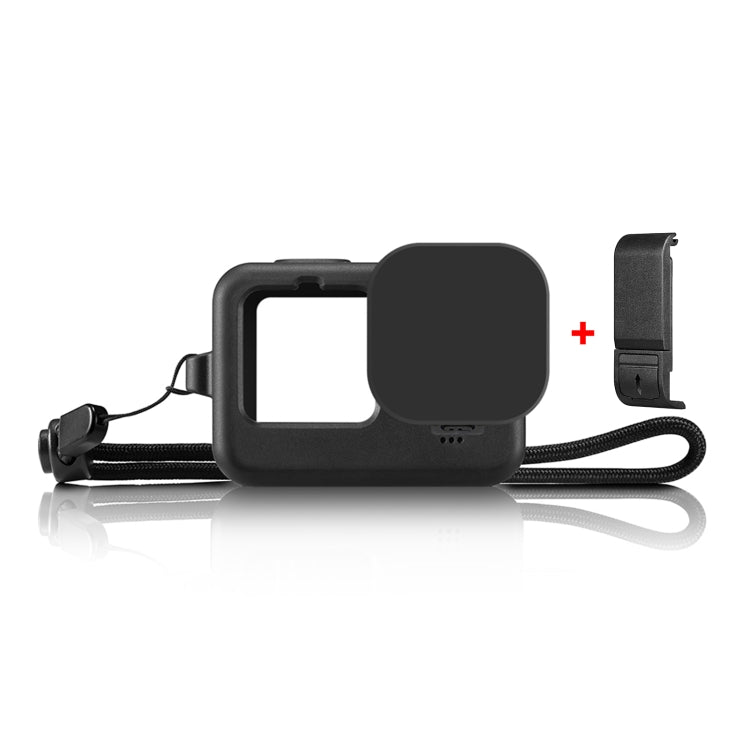 PULUZ para GoPro HERO12 Negro /11 Negro /10 Negro /9 Negro Funda protectora de silicona + Cubierta de interfaz lateral POM con correa para muñeca y cubierta de lente, For GoPro HERO12 Black Silicone Case + Side Cover