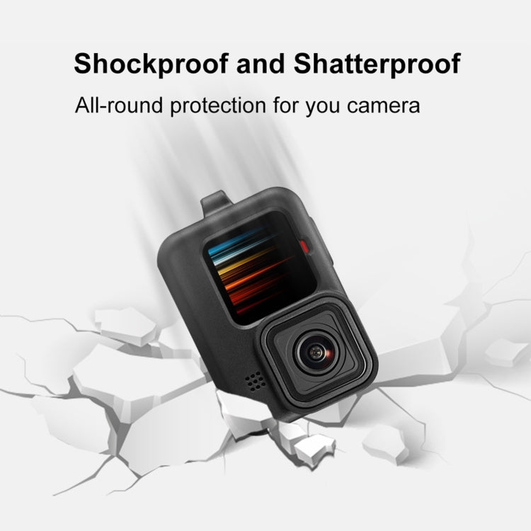 PULUZ para GoPro HERO12 Negro /11 Negro /10 Negro /9 Negro Funda protectora de silicona + Cubierta de interfaz lateral POM con correa para muñeca y cubierta de lente, For GoPro HERO12 Black Silicone Case + Side Cover