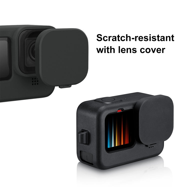 PULUZ para GoPro HERO12 Negro /11 Negro /10 Negro /9 Negro Funda protectora de silicona + Cubierta de interfaz lateral POM con correa para muñeca y cubierta de lente, For GoPro HERO12 Black Silicone Case + Side Cover