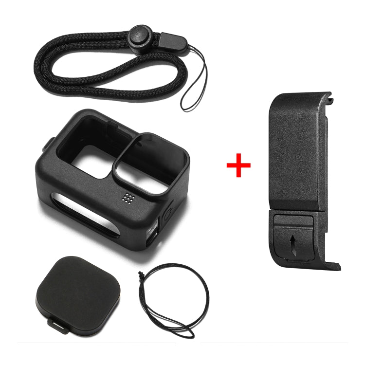 PULUZ para GoPro HERO12 Negro /11 Negro /10 Negro /9 Negro Funda protectora de silicona + Cubierta de interfaz lateral POM con correa para muñeca y cubierta de lente, For GoPro HERO12 Black Silicone Case + Side Cover