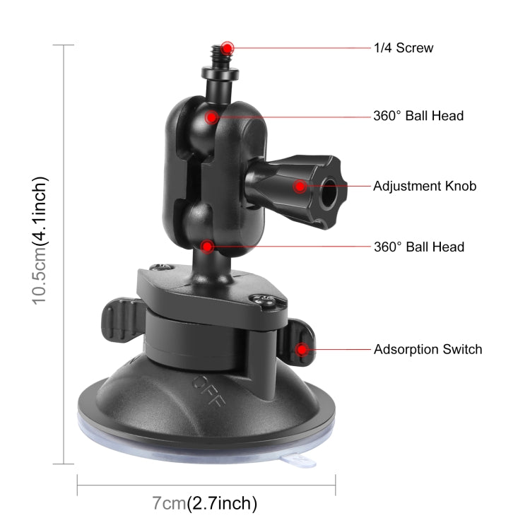 Soporte de ventosa con brazo mágico PULUZ de 1/4 de pulgada, 1/4 inch Suction Cup Mount