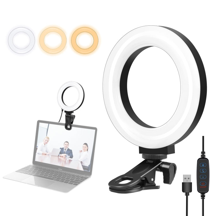 PULUZ Anillo de luz para selfies de 4,7 pulgadas y 12 cm, 3 modos, USB, regulable, temperatura de doble color, LED curvo, Vlogging, fotografía, luces de vídeo con soporte para clip para monitor, 4.7 inch+Clip