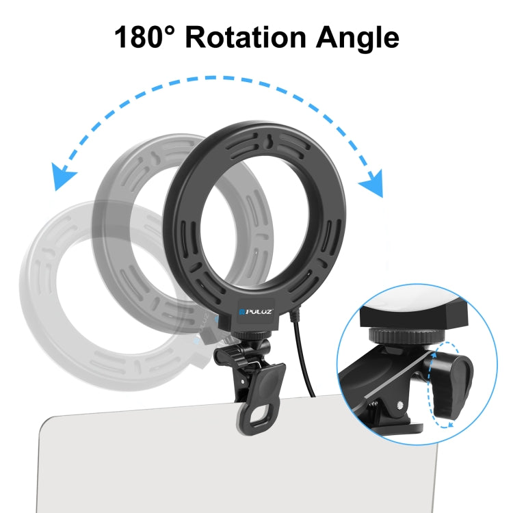 PULUZ Anillo de luz para selfies de 4,7 pulgadas y 12 cm, 3 modos, USB, regulable, temperatura de doble color, LED curvo, Vlogging, fotografía, luces de vídeo con soporte para clip para monitor, 4.7 inch+Clip