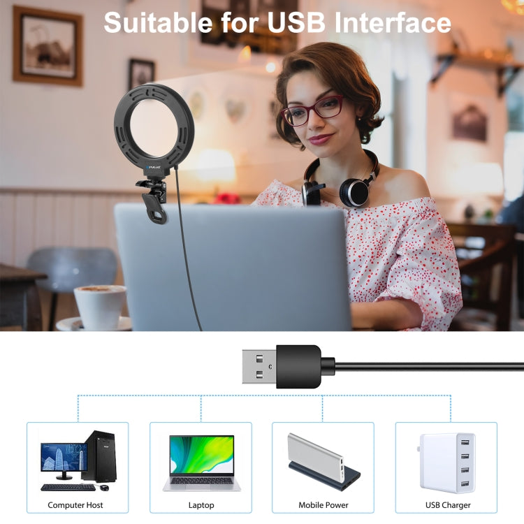 PULUZ Anillo de luz para selfies de 4,7 pulgadas y 12 cm, 3 modos, USB, regulable, temperatura de doble color, LED curvo, Vlogging, fotografía, luces de vídeo con soporte para clip para monitor, 4.7 inch+Clip
