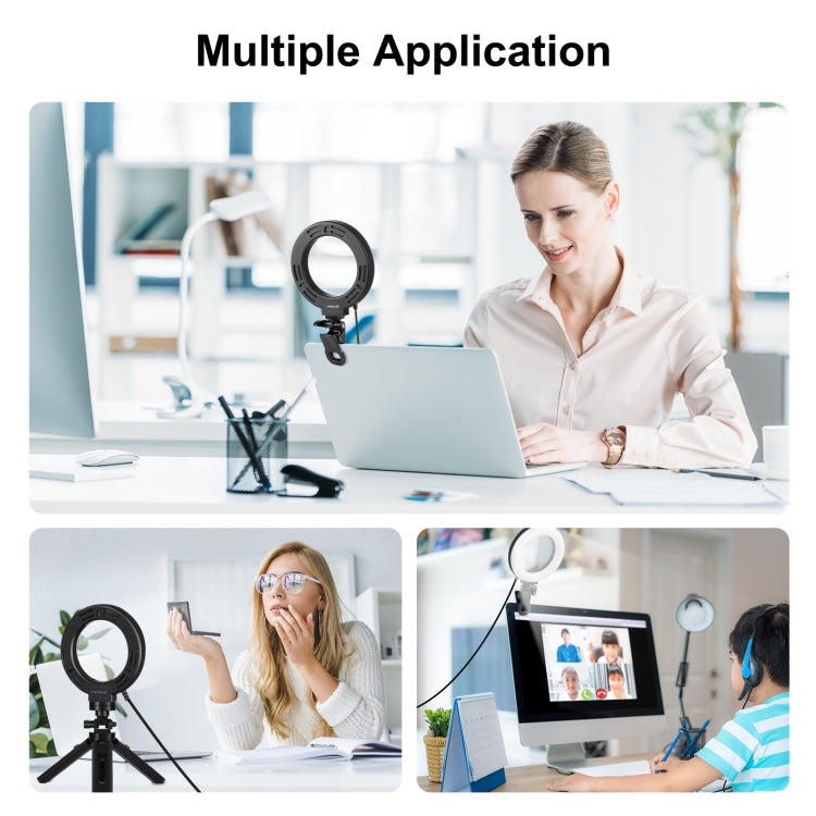 PULUZ Anillo de luz para selfies de 4,7 pulgadas y 12 cm, 3 modos, USB, regulable, temperatura de doble color, LED curvo, Vlogging, fotografía, luces de vídeo con soporte para clip para monitor, 4.7 inch+Clip