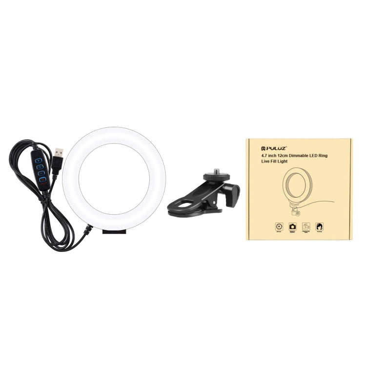 PULUZ Anillo de luz para selfies de 4,7 pulgadas y 12 cm, 3 modos, USB, regulable, temperatura de doble color, LED curvo, Vlogging, fotografía, luces de vídeo con soporte para clip para monitor, 4.7 inch+Clip