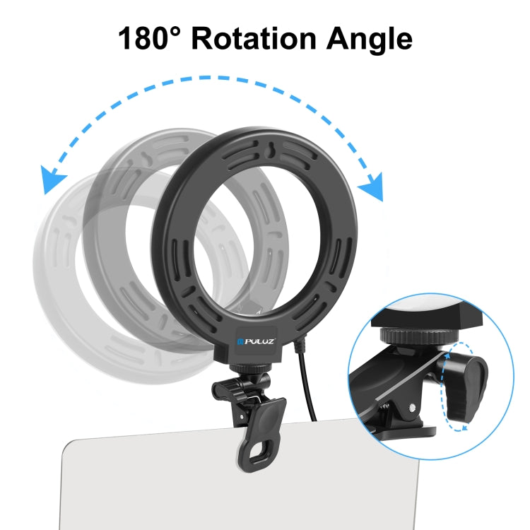 PULUZ Anillo de luz para selfies de 6,2 pulgadas y 16 cm, 3 modos, USB, regulable, temperatura de doble color, LED curvo, Vlogging, fotografía, luces de vídeo con soporte para clip para monitor, 6.2 inch Light+Clip