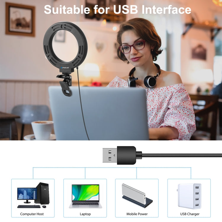 PULUZ Anillo de luz para selfies de 6,2 pulgadas y 16 cm, 3 modos, USB, regulable, temperatura de doble color, LED curvo, Vlogging, fotografía, luces de vídeo con soporte para clip para monitor, 6.2 inch Light+Clip