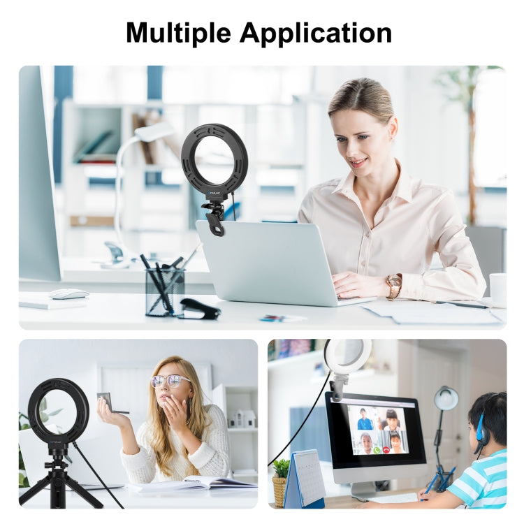 PULUZ Anillo de luz para selfies de 6,2 pulgadas y 16 cm, 3 modos, USB, regulable, temperatura de doble color, LED curvo, Vlogging, fotografía, luces de vídeo con soporte para clip para monitor, 6.2 inch Light+Clip