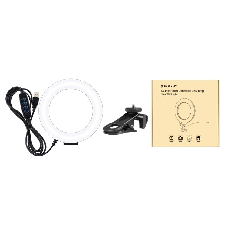 PULUZ Anillo de luz para selfies de 6,2 pulgadas y 16 cm, 3 modos, USB, regulable, temperatura de doble color, LED curvo, Vlogging, fotografía, luces de vídeo con soporte para clip para monitor, 6.2 inch Light+Clip