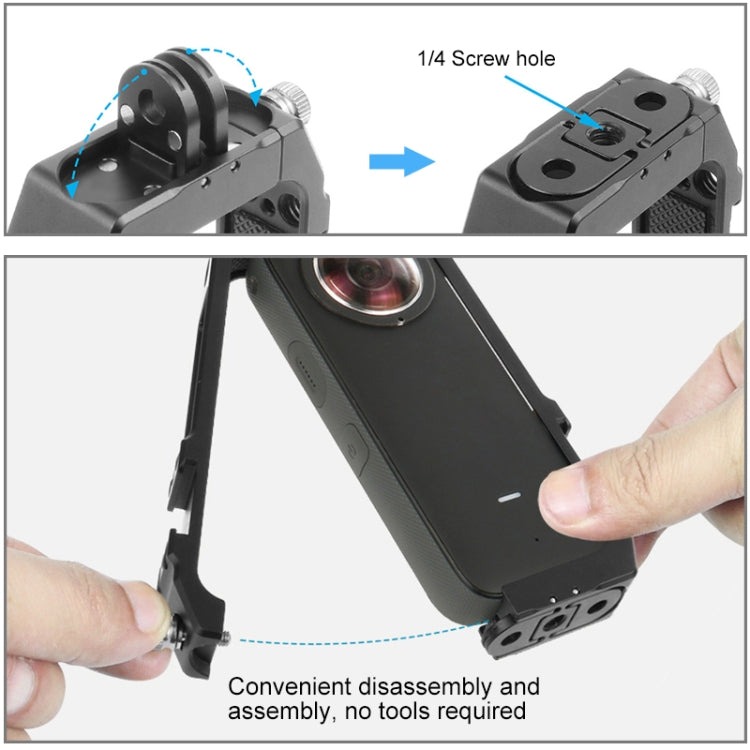 Marco de carcasa protectora PULUZ con soportes para zapata fría y adaptador de trípode plegable magnético para Insta360 ONE X2, Cage For Insta360 ONE X2