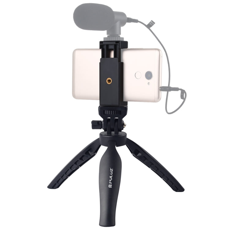 Soporte de trípode de plástico para escritorio PULUZ con abrazadera para teléfono y cabezal de trípode ajustable para teléfonos inteligentes, Plastic Tripod+Adjusting Head