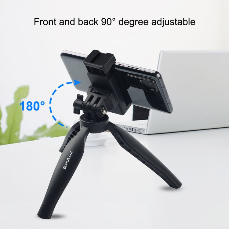 Soporte de trípode de plástico para escritorio PULUZ con abrazadera para teléfono y cabezal de trípode ajustable para teléfonos inteligentes, Plastic Tripod+Adjusting Head