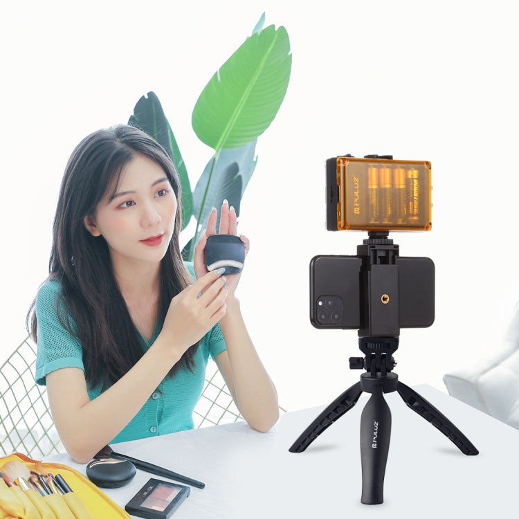 Soporte de trípode de plástico para escritorio PULUZ con abrazadera para teléfono y cabezal de trípode ajustable para teléfonos inteligentes, Plastic Tripod+Adjusting Head