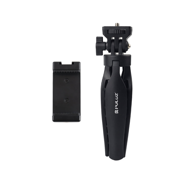 Soporte de trípode de plástico para escritorio PULUZ con abrazadera para teléfono y cabezal de trípode ajustable para teléfonos inteligentes, Plastic Tripod+Adjusting Head