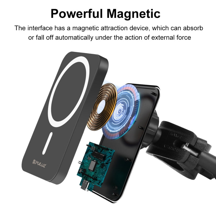 PULUZ 15W Cargador inalámbrico magnético Qi Vlogging Soporte de abrazadera para teléfono