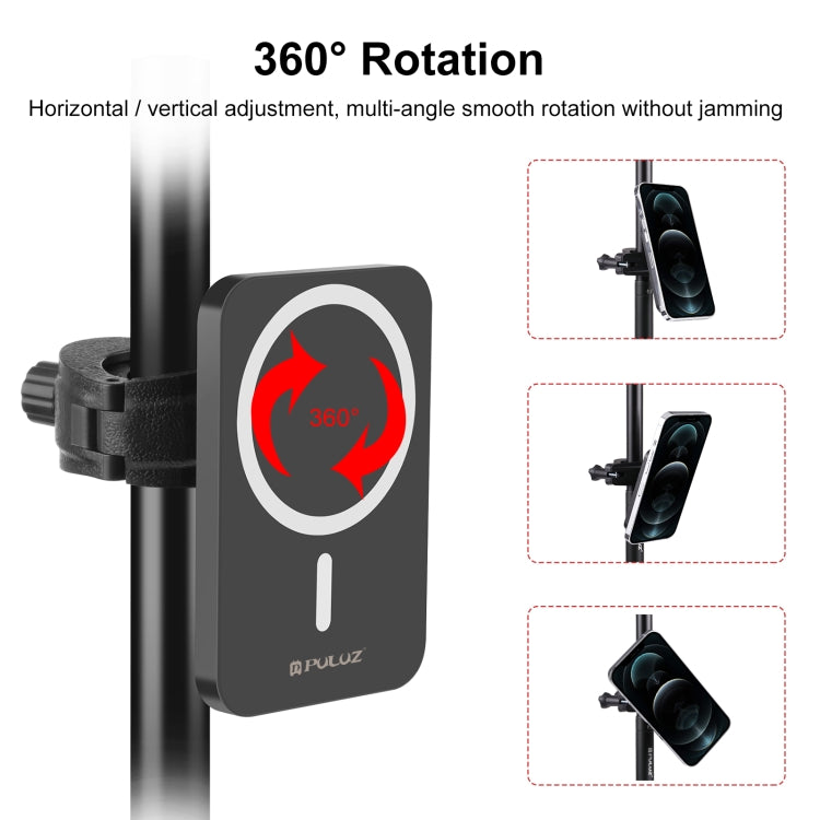 PULUZ 15W Cargador inalámbrico magnético Qi Vlogging Soporte de abrazadera para teléfono