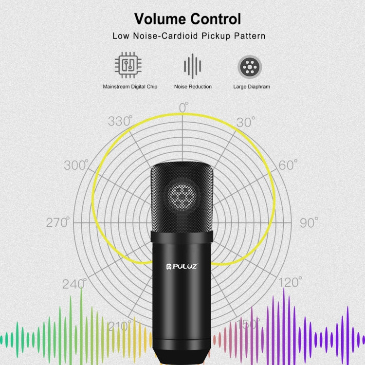 PULUZ Micrófono de Condensador Transmisión de Estudio Kits de Micrófono de Canto Profesional con Brazo de Tijera de Suspensión, Soporte de Choque de Metal y Tarjeta de Sonido USB, Microphone Kits (Black), Microphone Kits (Gold), Microphone Kits (Silver)