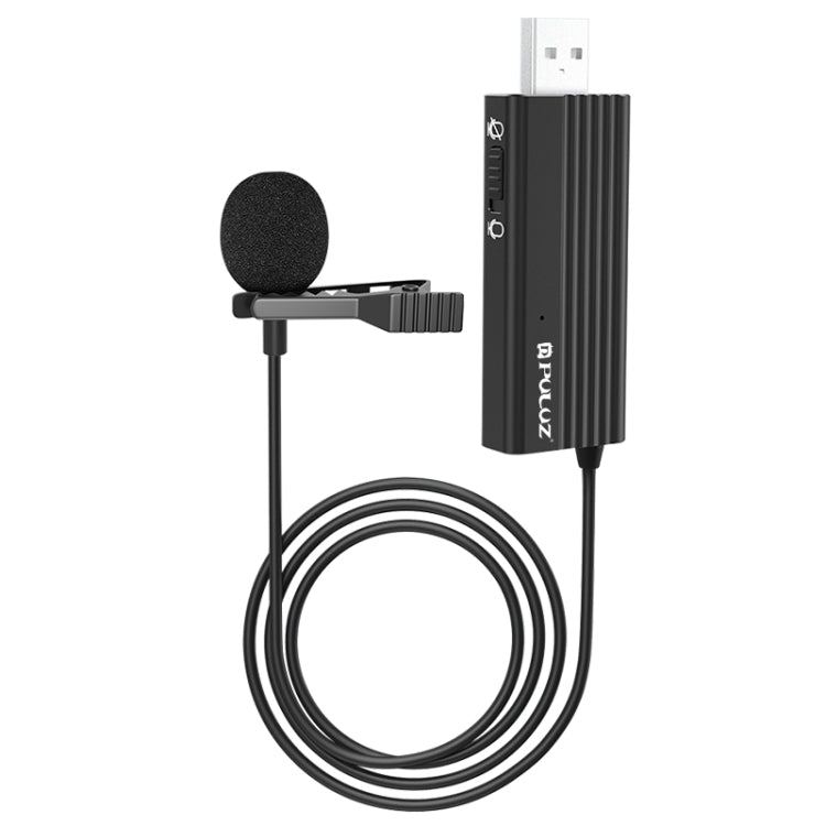 PULUZ USB Clip-on micrófono de solapa con cable micrófono de grabación Lavalier micrófono de condensador silencioso, 1.2m USB