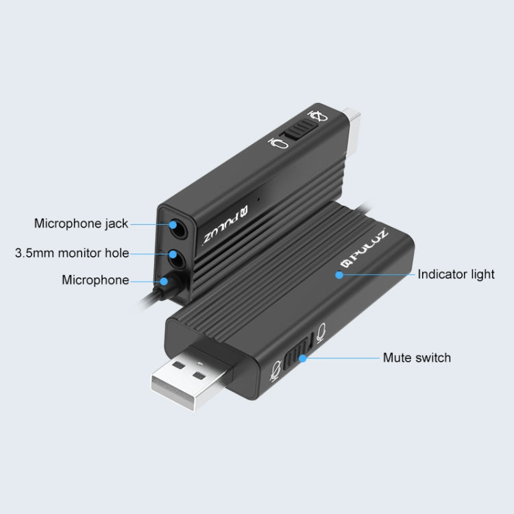 PULUZ USB Clip-on micrófono de solapa con cable micrófono de grabación Lavalier micrófono de condensador silencioso, 1.2m USB