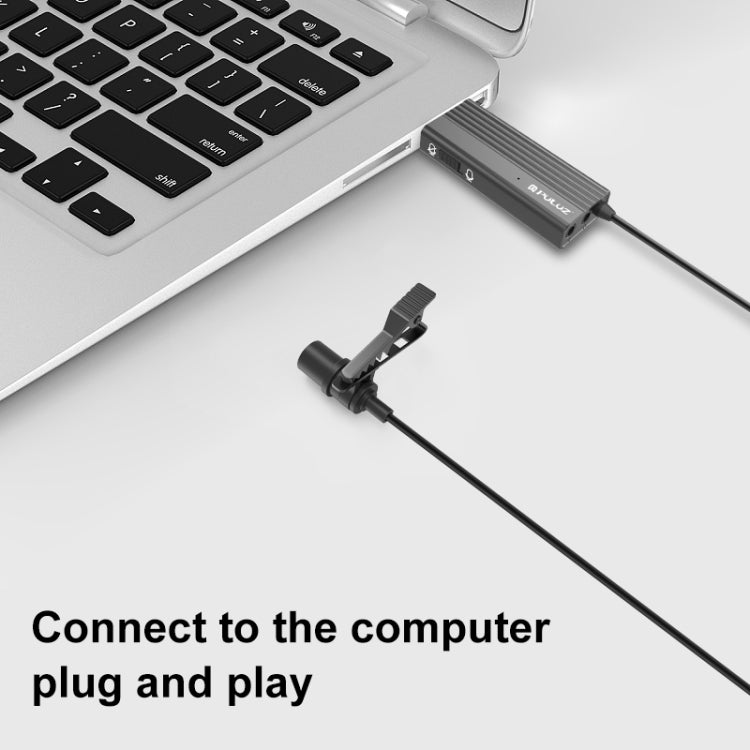PULUZ USB Clip-on micrófono de solapa con cable micrófono de grabación Lavalier micrófono de condensador silencioso, 1.2m USB