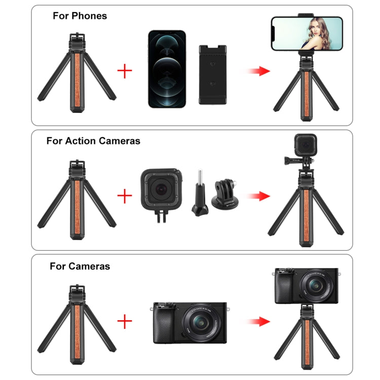 Soporte de trípode en vivo para Vlogging de escritorio de madera con incrustaciones PULUZ con cabezal de trípode, Inlaid Wood Tripod with Tripod Head