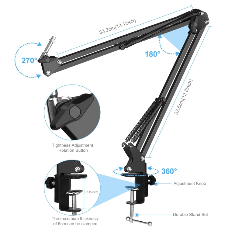 PULUZ Micrófono de Condensador Transmisión de Estudio Kits de Micrófono de Canto Profesional con Brazo de Tijera de Suspensión y Soporte de Choque de Metal y Tarjeta de Sonido USB, Alimentación por 48V, 48V Microphone Kits (Gold)