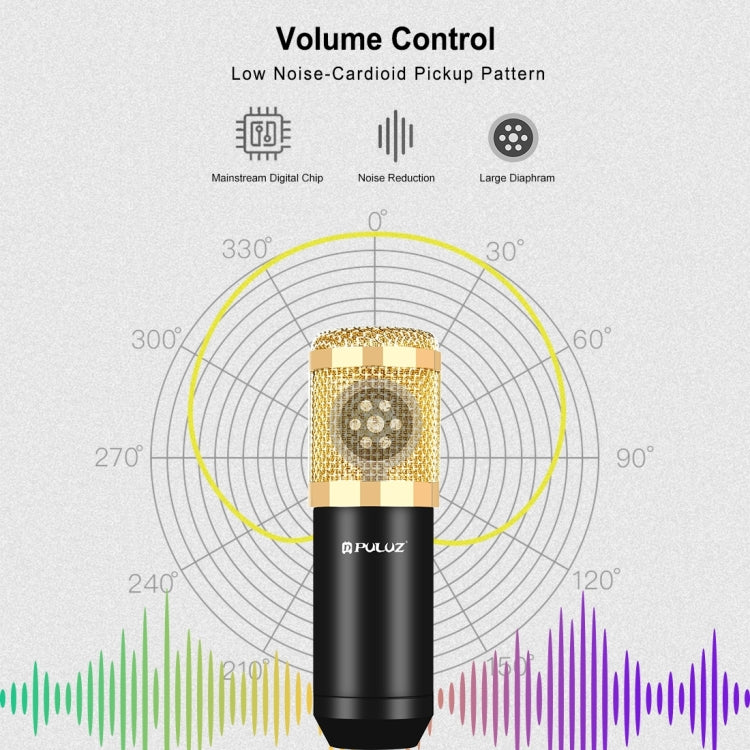 PULUZ Micrófono de Condensador Transmisión de Estudio Kits de Micrófono de Canto Profesional con Brazo de Tijera de Suspensión y Soporte de Choque de Metal y Tarjeta de Sonido USB, Alimentación por 48V, 48V Microphone Kits (Gold)