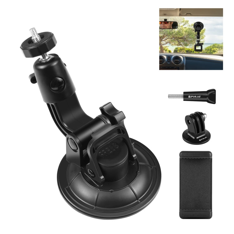 Soporte de ventosa para coche PULUZ con abrazadera para teléfono/tornillo/adaptador de trípode, Phone Car Suction Cup