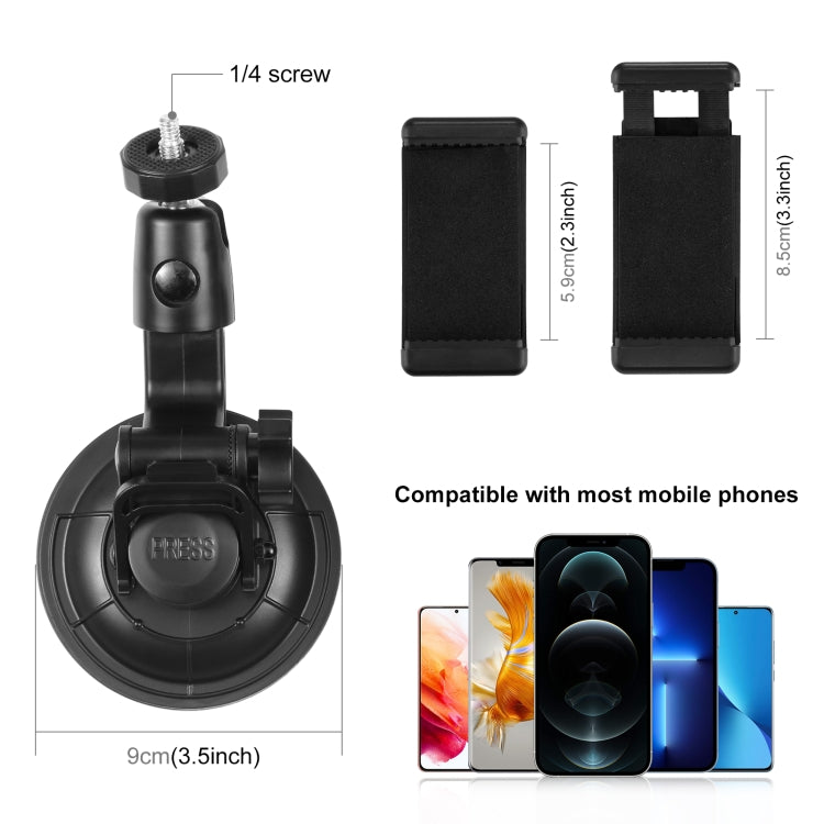 Soporte de ventosa para coche PULUZ con abrazadera para teléfono/tornillo/adaptador de trípode, Phone Car Suction Cup