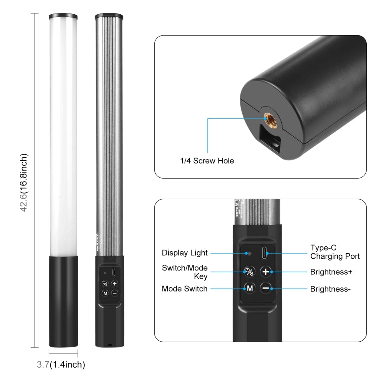 PULUZ Cuerpo de metal 2500-9000K RGB Luz de relleno de belleza a todo color Fotografía de mano Luz LED, Metal Body Fill Light