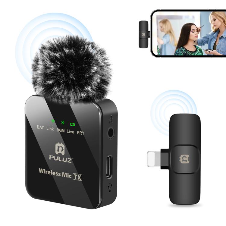 Micrófono Lavalier inalámbrico PULUZ para iPhone / iPad, receptor de 8 pines, 8-Pin 1 TX + 1 RX