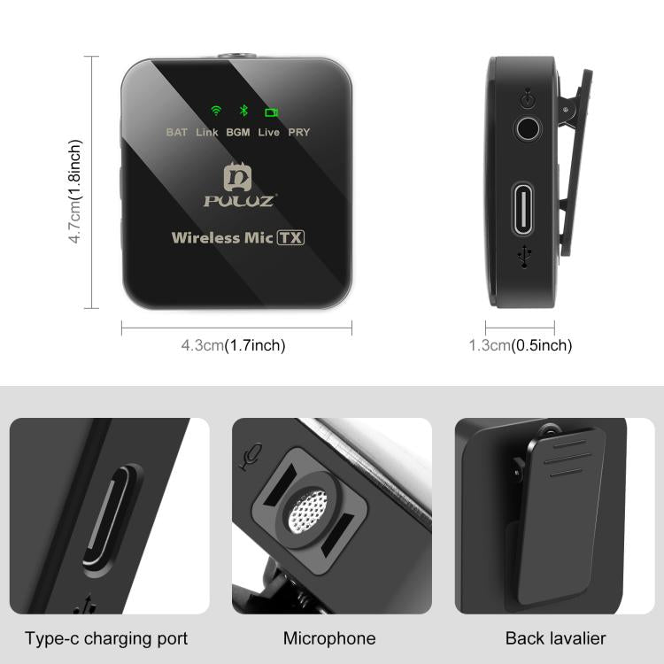 Micrófono Lavalier inalámbrico PULUZ para iPhone / iPad, receptor de 8 pines, 8-Pin 1 TX + 1 RX