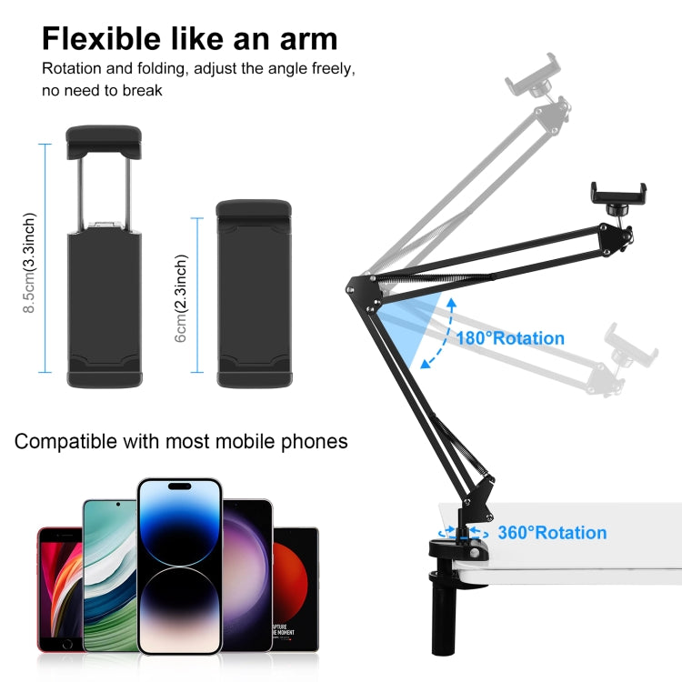 Soporte de brazo articulado de escritorio PULUZ Live Broadcast con abrazadera para teléfono, Phone Clamp