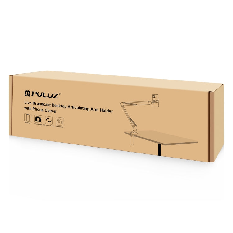 Soporte de brazo articulado de escritorio PULUZ Live Broadcast con abrazadera para teléfono, Phone Clamp