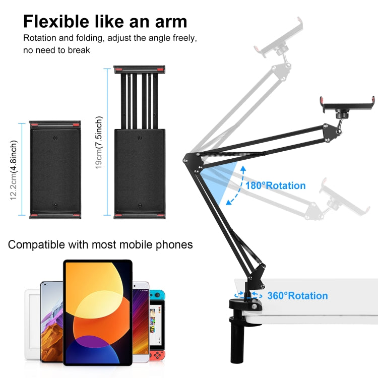 Soporte de brazo articulado de escritorio PULUZ Live Broadcast con abrazadera para tableta, Tablet Clamp