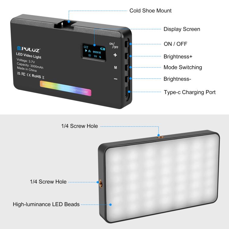 Luz LED de relleno para fotografía PULUZ Pocket de 140 LED RGB a todo color., 140 LED