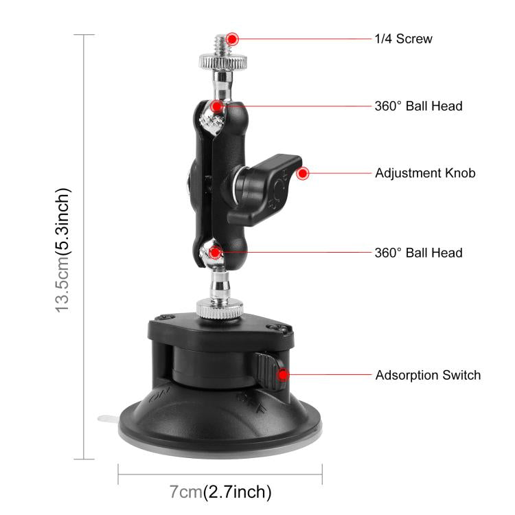 Soporte de ventosa con brazo mágico mejorado PULUZ de 1/4 de pulgada, Upgraded 1/4 inch Suction Cup Mount