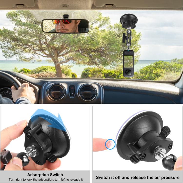 Soporte de ventosa con brazo mágico mejorado PULUZ de 1/4 de pulgada, Upgraded 1/4 inch Suction Cup Mount