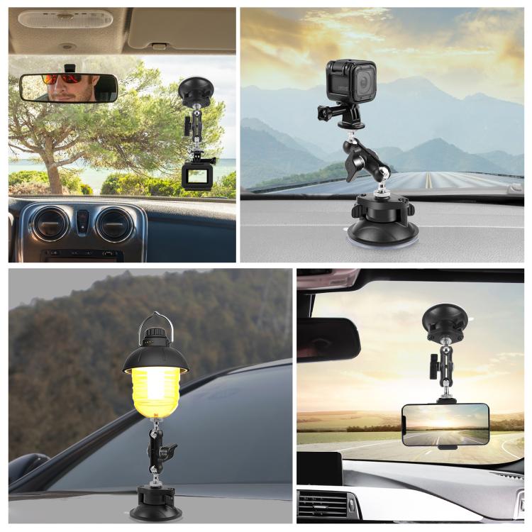 Soporte de ventosa con brazo mágico mejorado PULUZ de 1/4 de pulgada, Upgraded 1/4 inch Suction Cup Mount
