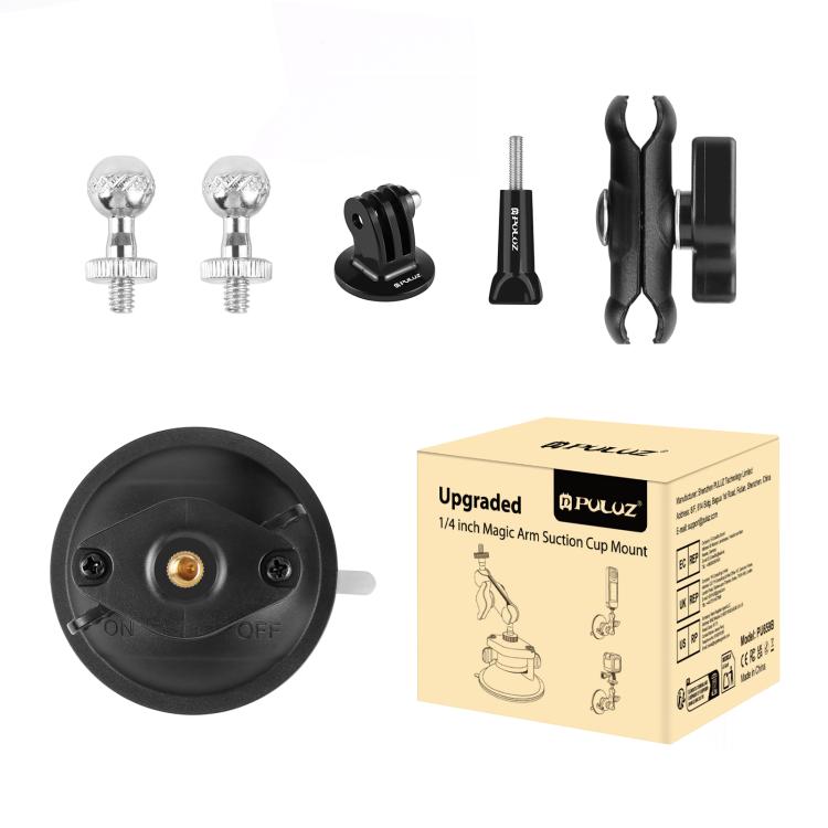 Soporte de ventosa con brazo mágico mejorado PULUZ de 1/4 de pulgada, Upgraded 1/4 inch Suction Cup Mount