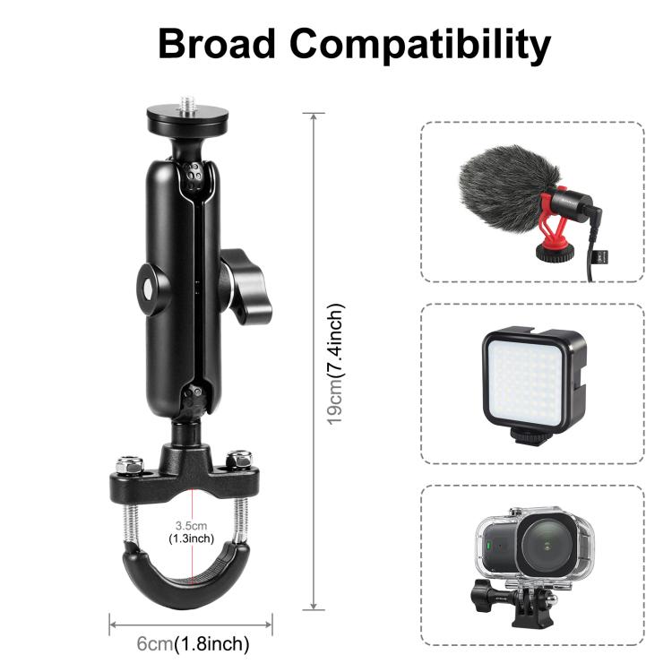 Soporte de base con perno en U de montaje fijo para manillar de motocicleta PULUZ para GoPro y otras cámaras de acción, Handlebar Mount