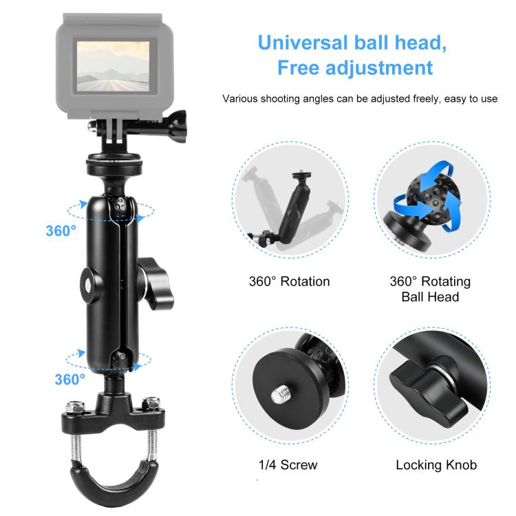 Soporte de base con perno en U de montaje fijo para manillar de motocicleta PULUZ para GoPro y otras cámaras de acción, Handlebar Mount